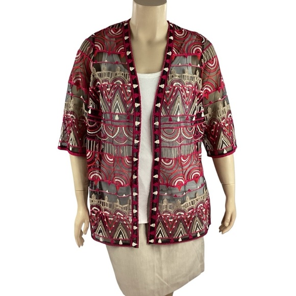 Catherines Multicolor Embroidered Mesh Topper Kimono Cardigan 0XWP - Picture 1 of 6